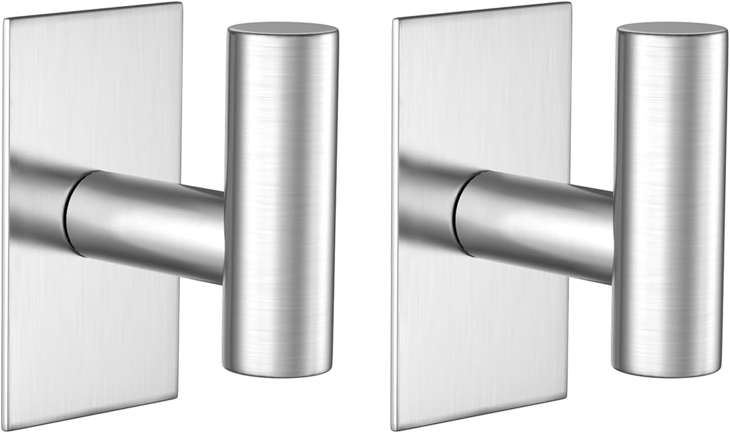 VAEHOLD Wall Towel Hooks. Heavy Duty Sticky Holder Waterproof Towel Hooks for Hanging Coat. Clothes. Closet Hook Wall Mount for Kitchen (Silver. 2 Pack)