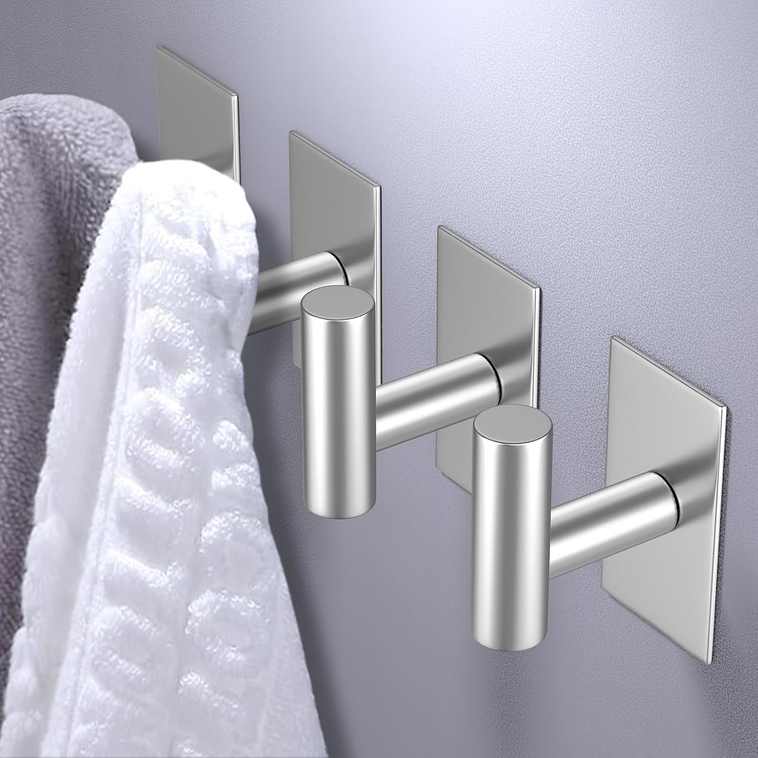 VAEHOLD Wall Towel Hooks. Heavy Duty Sticky Holder Waterproof Towel Hooks for Hanging Coat. Clothes. Closet Hook Wall Mount for Kitchen (Silver. 2 Pack) - Image 2
