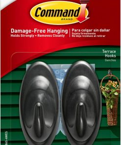Command Outdoor Medium Slate Terrace Hooks with Foam Strips. 2 Hooks. 4 Strips
