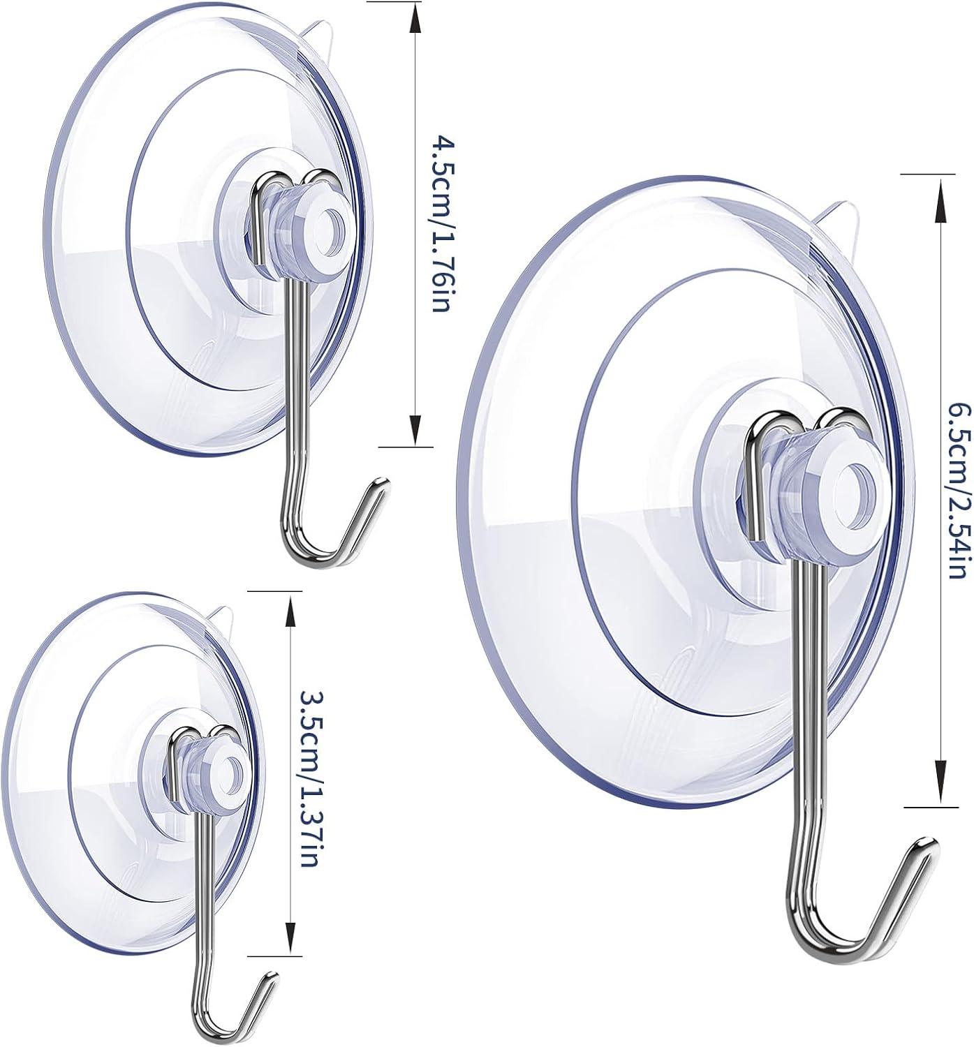 Suction Cup Hooks.6 PCS Clear Suction Cup for Glass Window Decor Shower Bathroom Glass Window Shower Kitchen. Reusable PVC Cups with Removable Stainless Hooks. Assorted (6) - Image 2