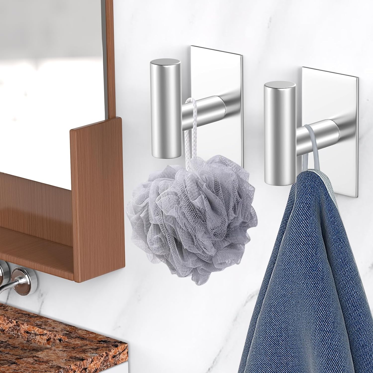 VAEHOLD Wall Towel Hooks. Heavy Duty Sticky Holder Waterproof Towel Hooks for Hanging Coat. Clothes. Closet Hook Wall Mount for Kitchen (Silver. 2 Pack) - Image 6