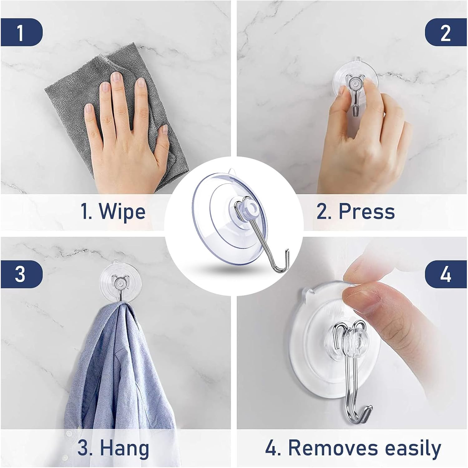 Suction Cup Hooks.6 PCS Clear Suction Cup for Glass Window Decor Shower Bathroom Glass Window Shower Kitchen. Reusable PVC Cups with Removable Stainless Hooks. Assorted (6) - Image 5