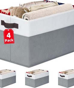 4 Pack Large Closet Storage Baskets Bins for Shelves | Fabric Closet Organizers and Storage with Handles Home Organization | Decorative Collapsible Baskets for Organizing Clothes Toy Nursery 14x10